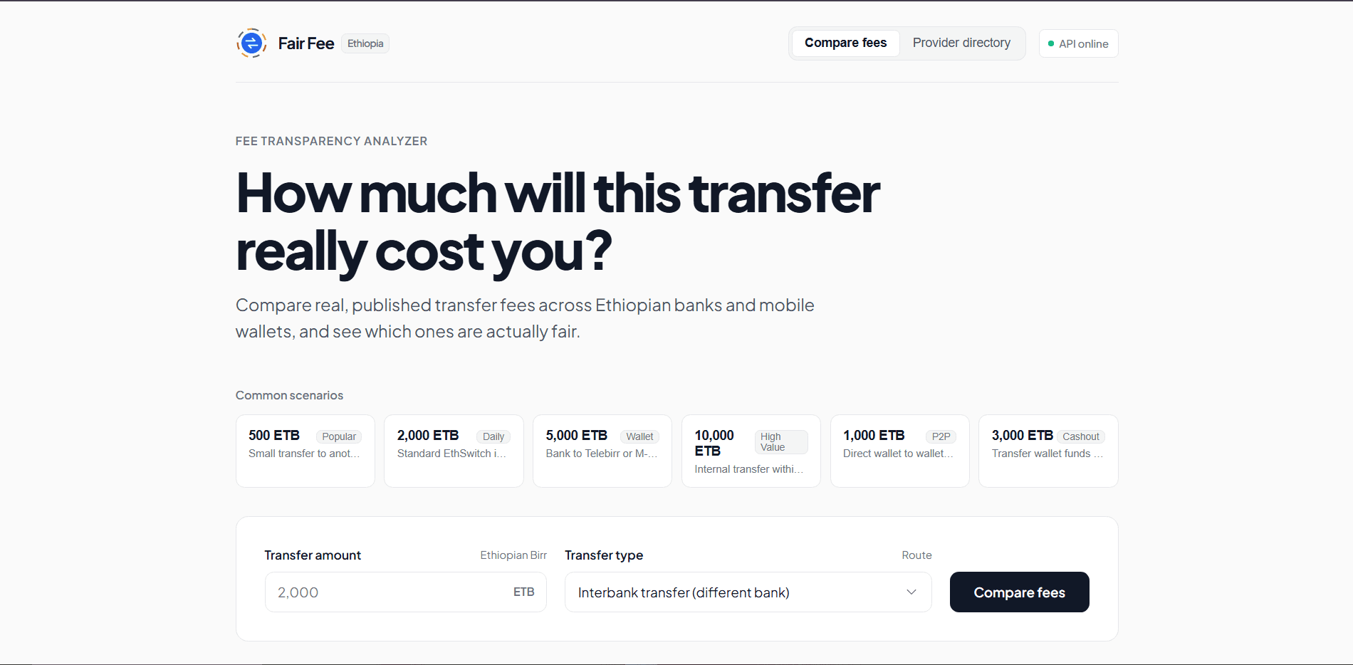Fair Fee — Ethiopian transfer fee analyzer